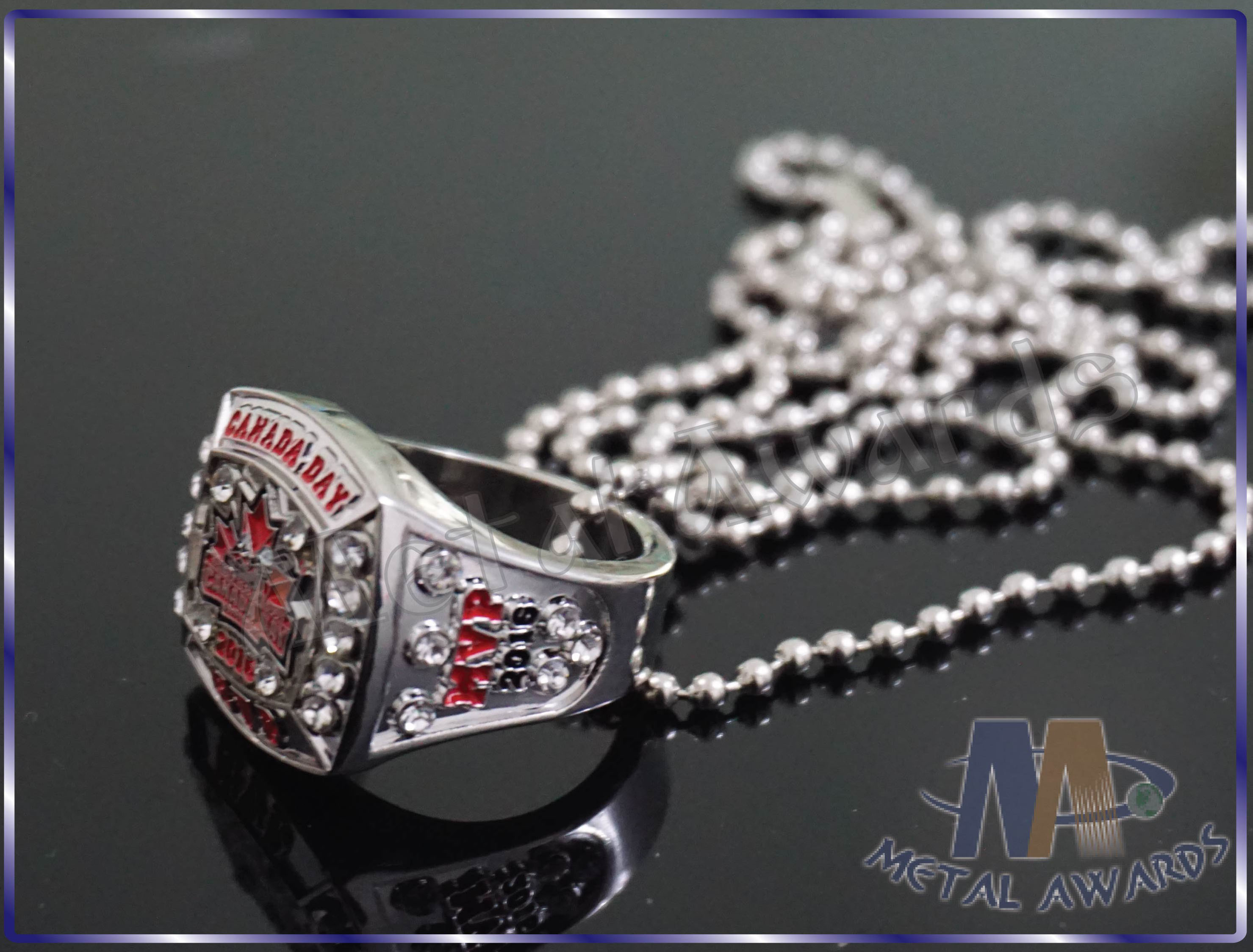 Soft Enamel Zinc Alloy Ring Custom Championship Rings With Chain Nickel Plating