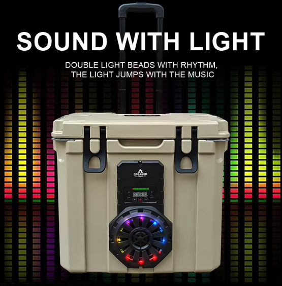 New Design 35L Outdoor Insulated PE&PU Portable Music Speaker Cooler With Logo Pattern
