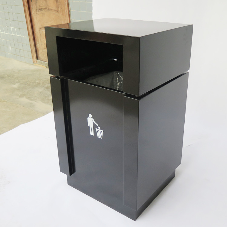 Square 15gal Single Steel Outdoor Trash Can With Logo