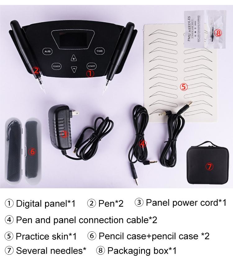 8W 50Hz Permanent Makeup Black Pearl All In One Tattoo Machine Professional Tattoo Set