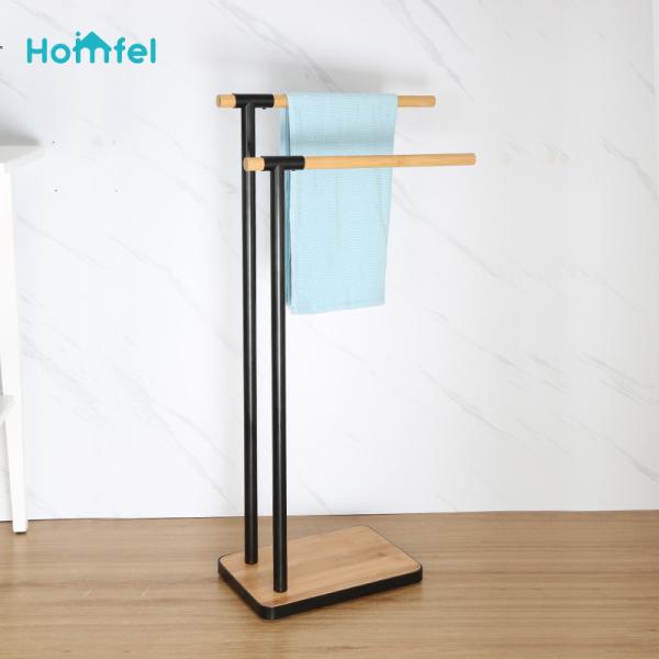Modern Matt Black Bathroom Towel Holder , Metal Free Standing Towel Rack