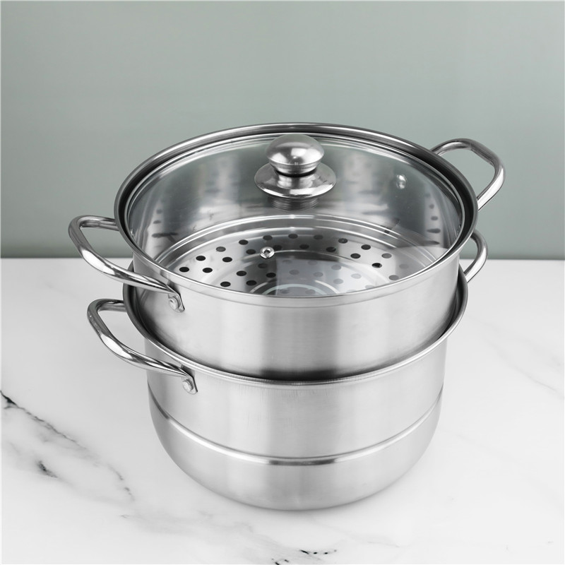Restaurants Two Layer Stainless Steel Soup Pot Multi Layer With Glass Lid
