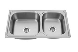 China SUS201 Double Bowl Topmount Kitchen Sink With Tap Hole 9150B wholesale