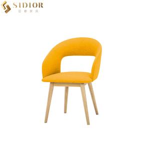 China Solid Wood Leg Wedding Dining Chair Yellow Fabric Dining Chairs SGS Approved wholesale