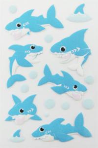 China Non Toxic Foam Puffy Animal Stickers DIY 3D Cartoon Shark Blue Colored wholesale