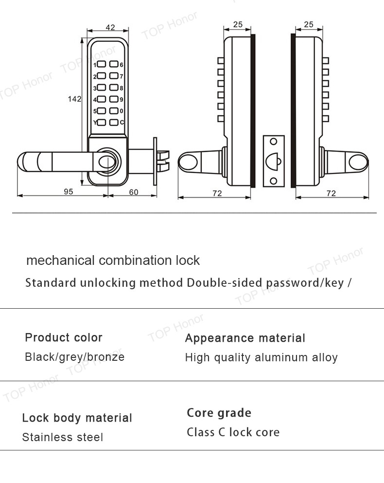 Courtyard Gate Mechanical Code Smart Sliding Door Lock Security With Single Latch Mortise
