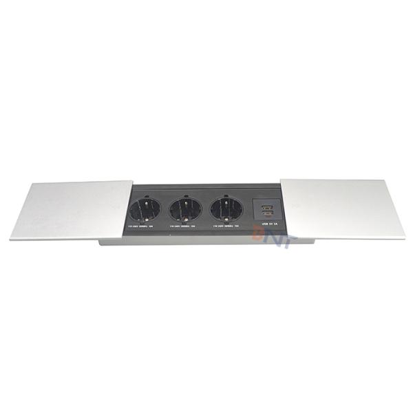 Sliding open multimedia built in table mounted usb charger socket box
