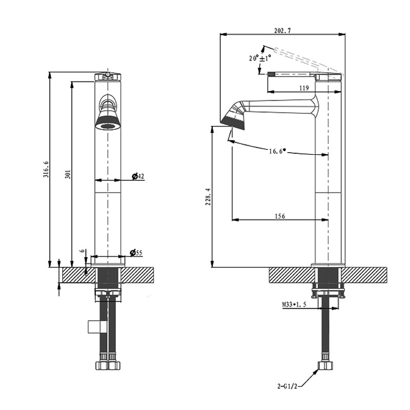 Gun Gray Extended Basin Hot And Cold Taps For Washroom