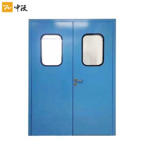 China Bule Color Powder Coated FD30 Fire Door/ Fire Resistant Steel Doors With Round Glass wholesale