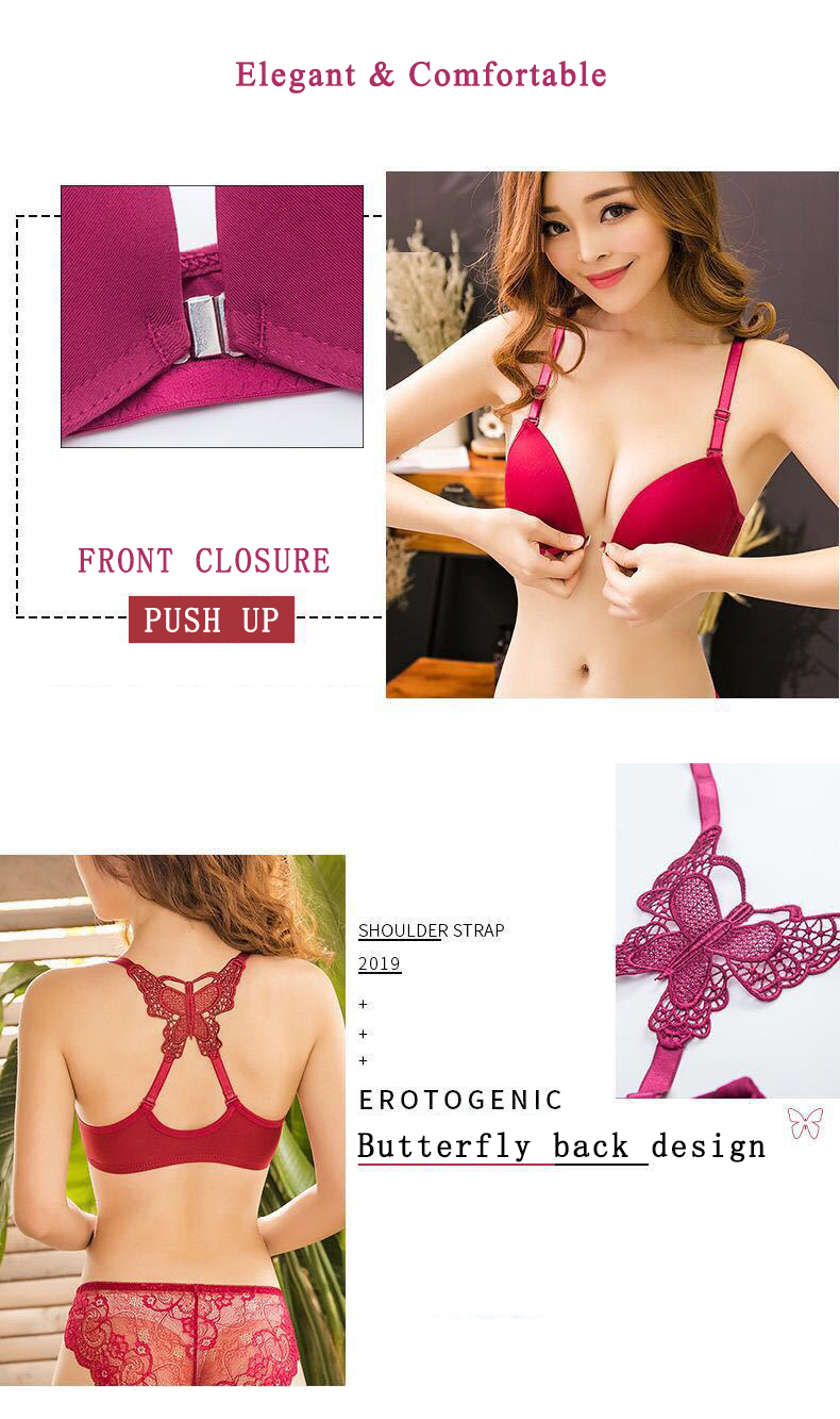 Back Front Closure Custom Underwear Set Women Cross Butterfly Bras Panties Set