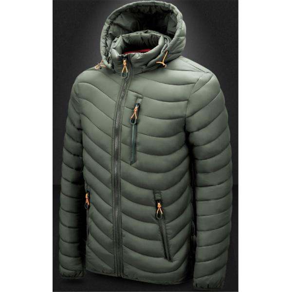 Men'S Winter Nylon Fabric Quilted Jacket With Detachable Hood