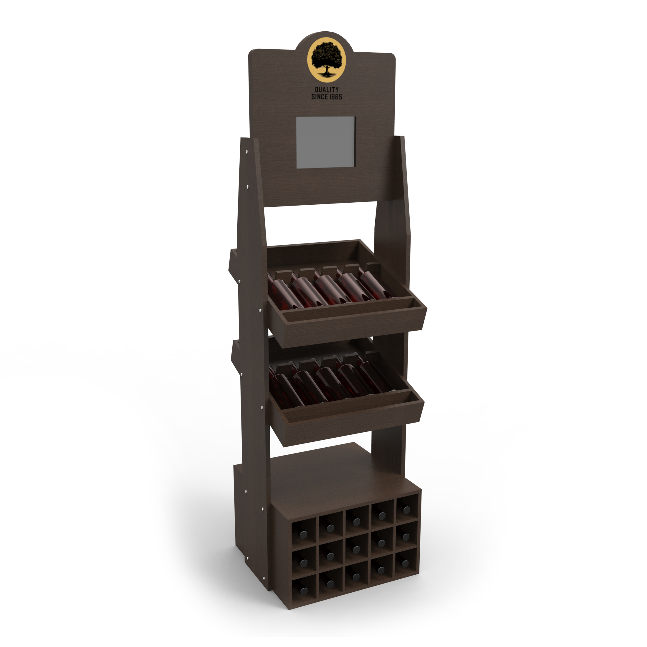 Vintage Wooden Display Stand Wood Wine Display Racks Tequila With LCD Screen