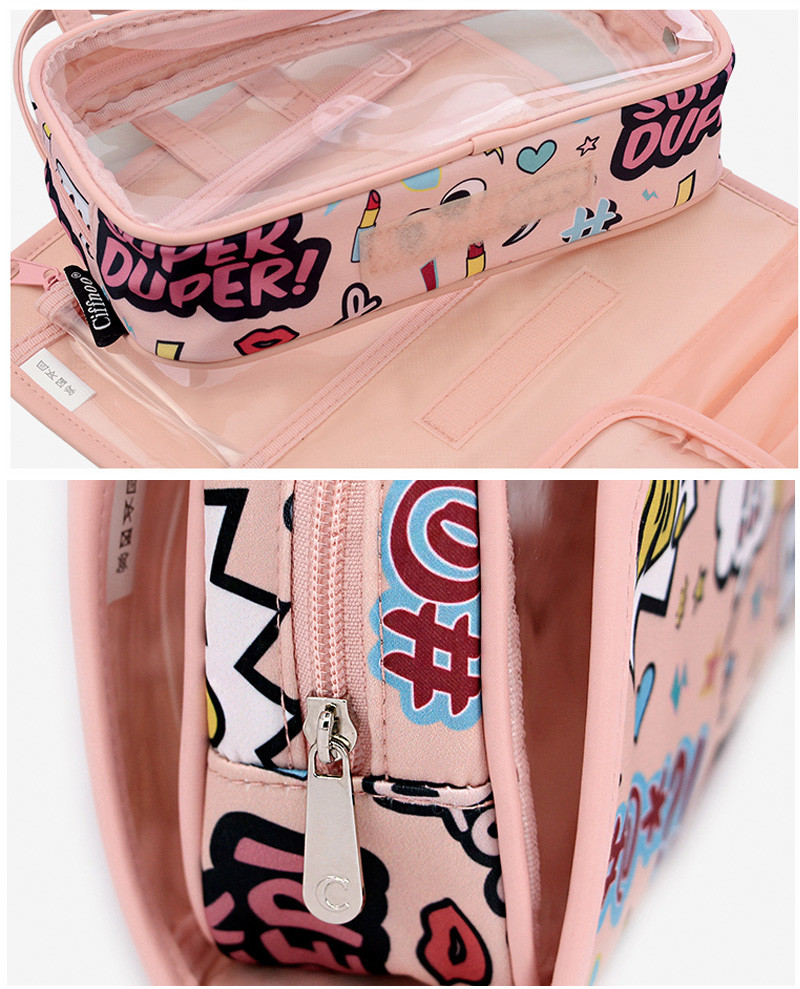 Pink Cute Full Cartoon Pattern Polyester Cosmetic Toiletry Bag