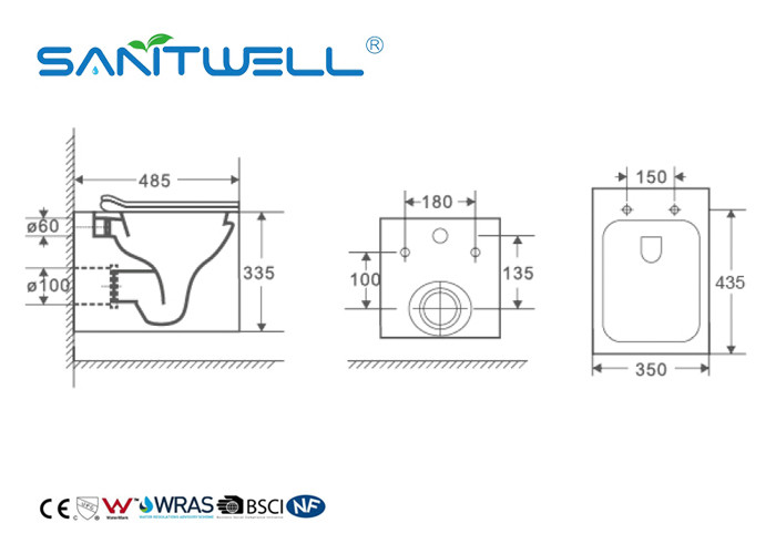 Gravity Flushing Wall Mounted WC Wall Hanging Toilet Anti - Blocking
