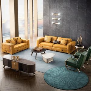 China Tufted Design Italian Living Room 277*98cm Yellow Leather Sofa wholesale