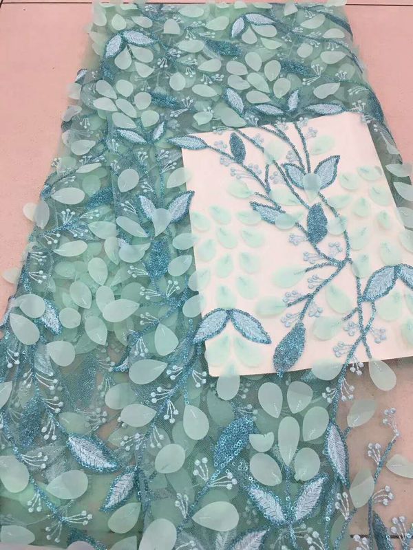 3D Flower Multi Colored Lace Fabric For Show / Embroidered Sequin Lace Fabric