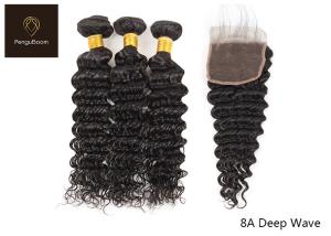 China No Knots 71.12cm 28 Inch Deep Wave Bundles 3 Bundles With Closure wholesale