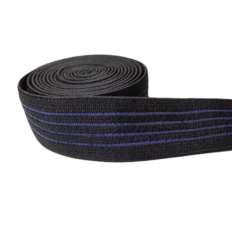 Black 2cm Polyester Elastic Webbing Flat Braided Striped Elastic Band