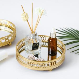 China 770G Round Gold Mirror Tray , Electroplating Glass Mirror Tray wholesale