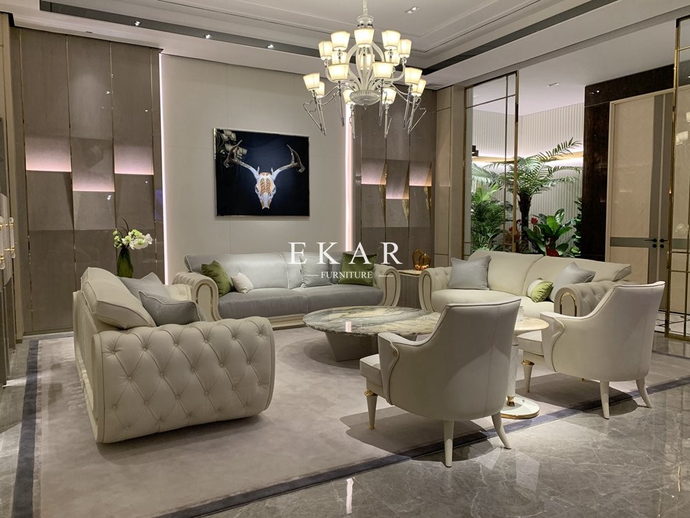 Luxury White Genuine Leather Living Room Furniture Modern Sofa Set