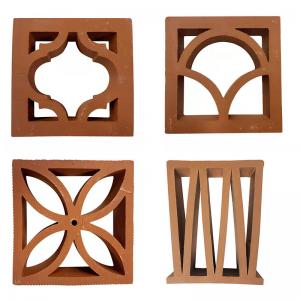 China Natural Red Clay Terracotta Hollow Blocks Jali Tiles For Wall Cladding Wind Size 200x200x60 Mm Square Pattern on sale