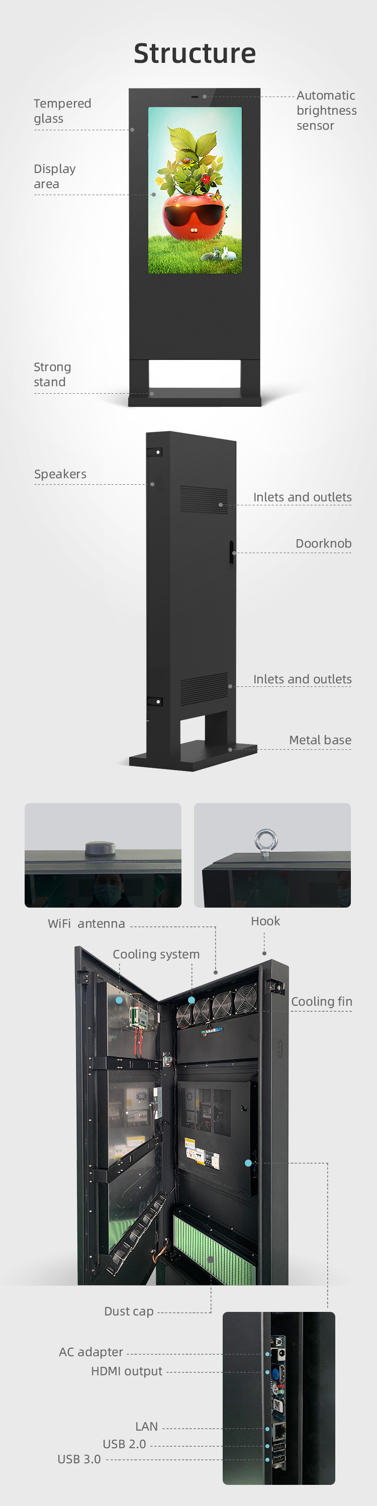 4K HD floor standing lcd digital signage billboard outdoor advertising screen