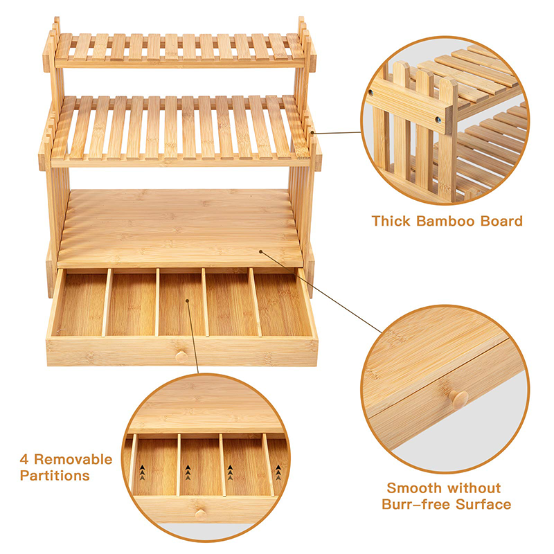 Sustainable Bamboo Spice Rack 3 Tier Multifunction Rectangle Storage Kitchen Customizable