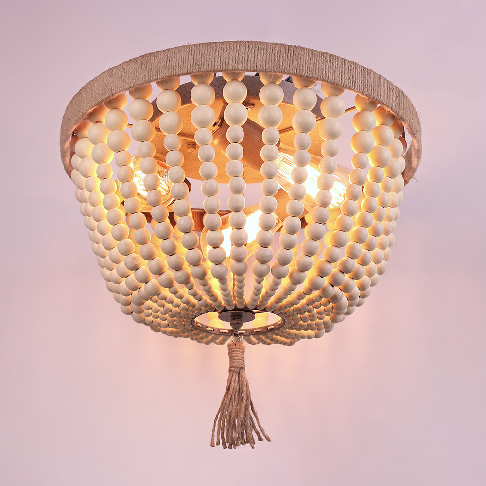 Retro round E27 LED adjustable height wooden bead ceiling chandelier lamp(WH-CI-147)