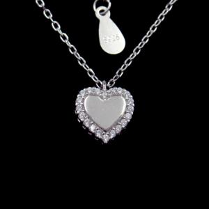 China OEM Sterling Silver Pendant Necklace / Cubic Zirconia Heart Necklace wholesale