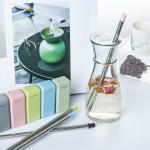 23cm Colorful Silicone Kitchen Product Foldable Stainless Steel Straw