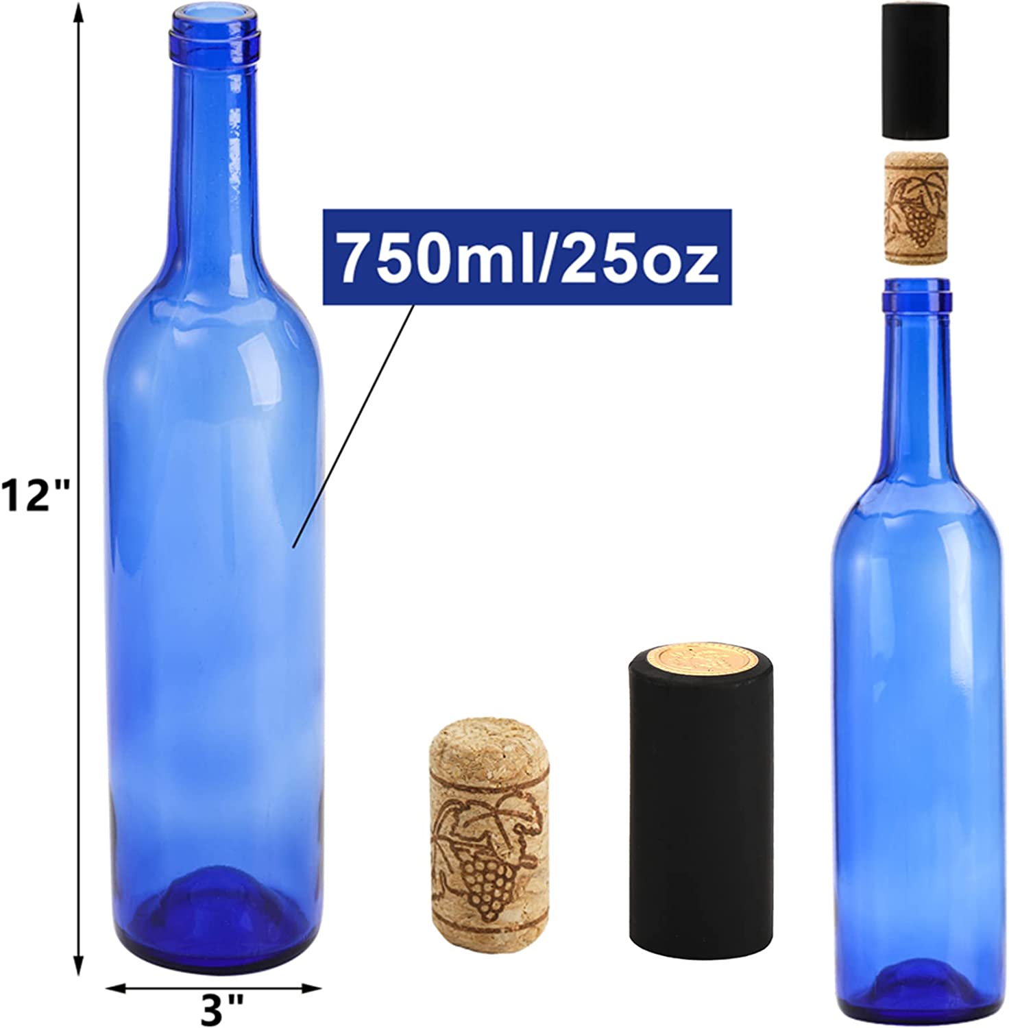 750ml Glass Bottles for Vodka Champagne Juice Beverages Decorations Cobalt Blue Round