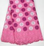 Swiss Cotton Lace Fabric , Multi Colored Embroidered Floral Lace Fabric For