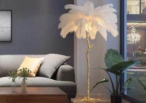 China Colorful Light Luxury Floor Lamp Hotel Villa Feather Bedroom Standing Lamp Home Decor wholesale