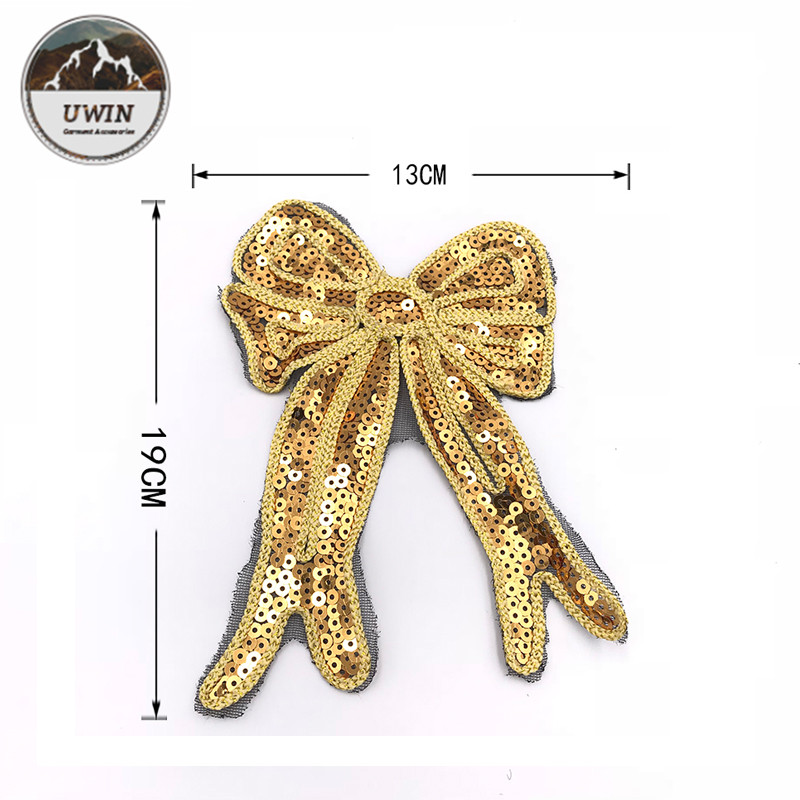 Golden Bow Large Iron On Patches , Ribbon Iron On Patches For Clothes Handmade