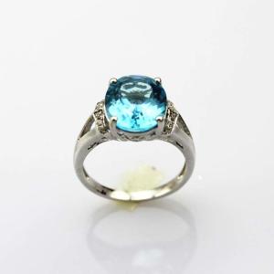 China 925 Silver 8mmx10mm Oval Blue Topaz Cubic Zircon Ring(R240) wholesale