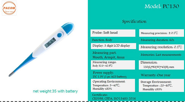 Digital 3 Digit LCD Body Fever Thermometer EN 60601-1
