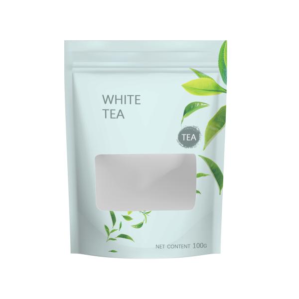 Organic Jasmine Green Tea Stand Up Zipper Pouch Transparent Window Kraft Bags 10 Packs