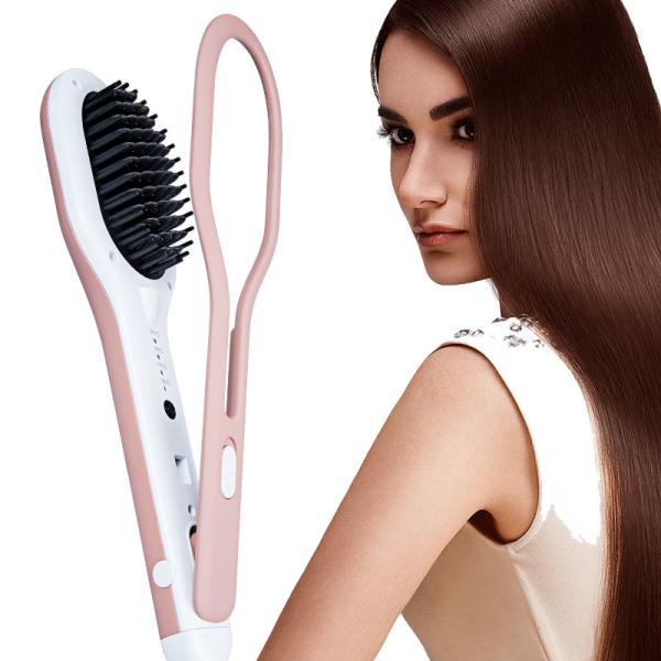 OEM / ODM Ceramic Hair Straightener Brush Comb Curler Set With Clip