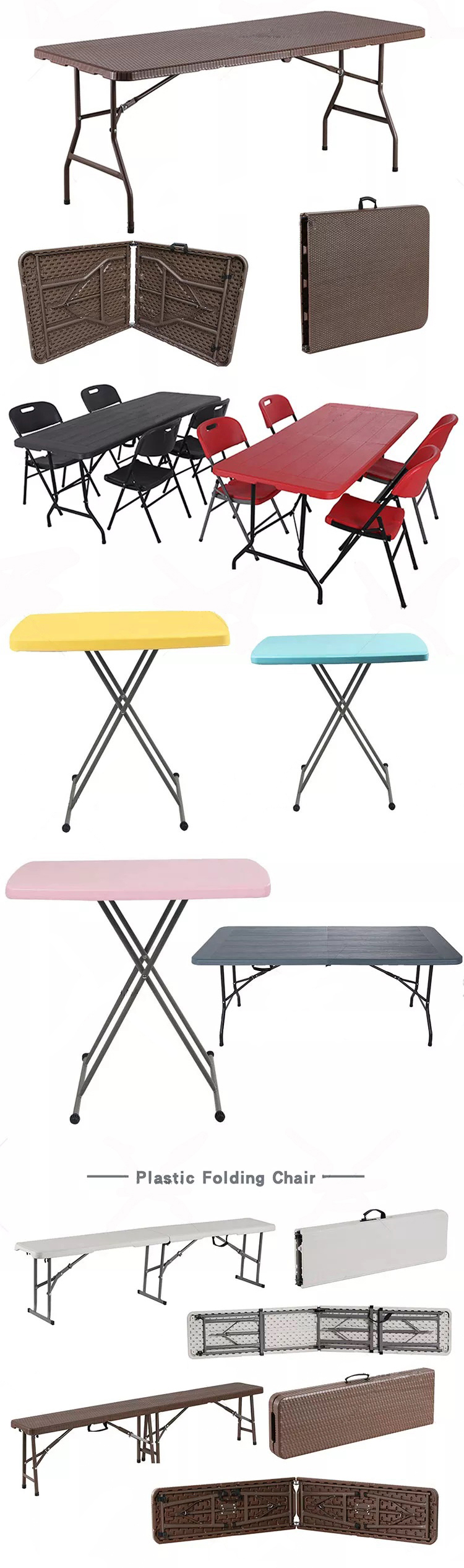 Plastic Folding Table Black 6ft Molded for Indoor Outdoor Banquet Picnic Iron Frame