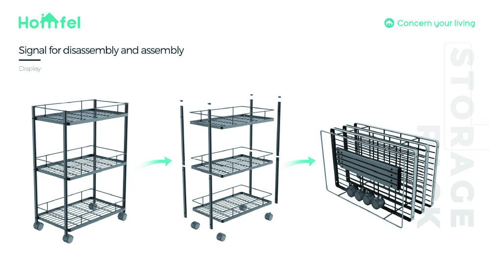 3 Tier Rolling Utility Cart With Wheels Multifunctional Metal Storage Cart Organizer Adjustable Trolley Cart With Handle