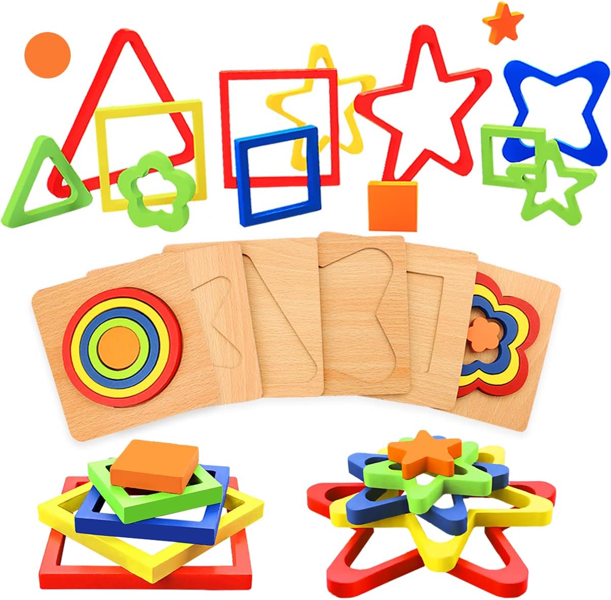 Unisex Montessori Shape Sorting Puzzle for Toddlers 1-3 Wooden Sensory Stem Learning Toys