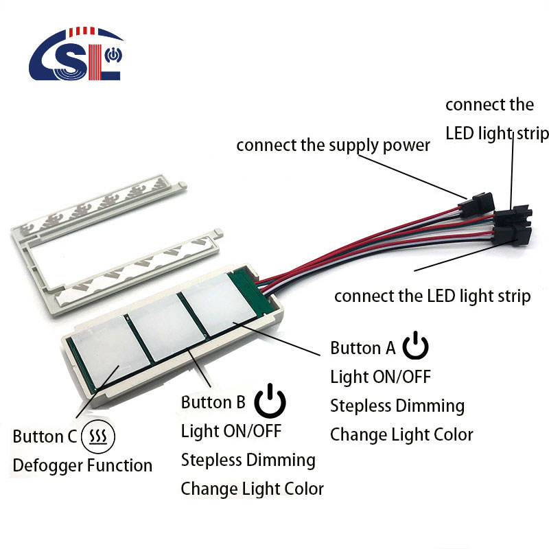 DC12V 12W Split Three Buttons Stepless Dimming Touch Sensor for Bathroom Led Mirror