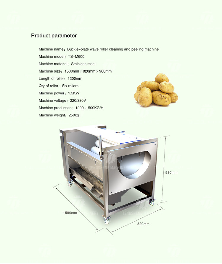 Root Veg 1.5KW Commercial Potato Washer , Kiwifruit Lotus Root Potato Peeler Machine