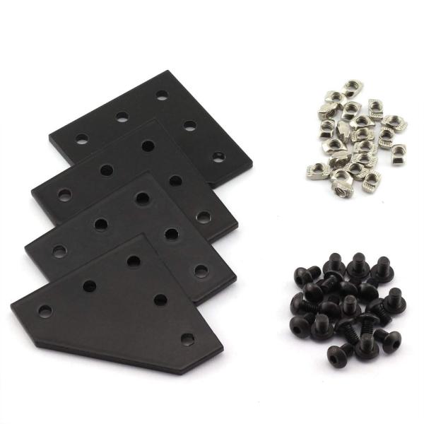 Black Anodized 90 Degree Corner Bracket Plate for 20 x 20mm Aluminum Extrusion Profile