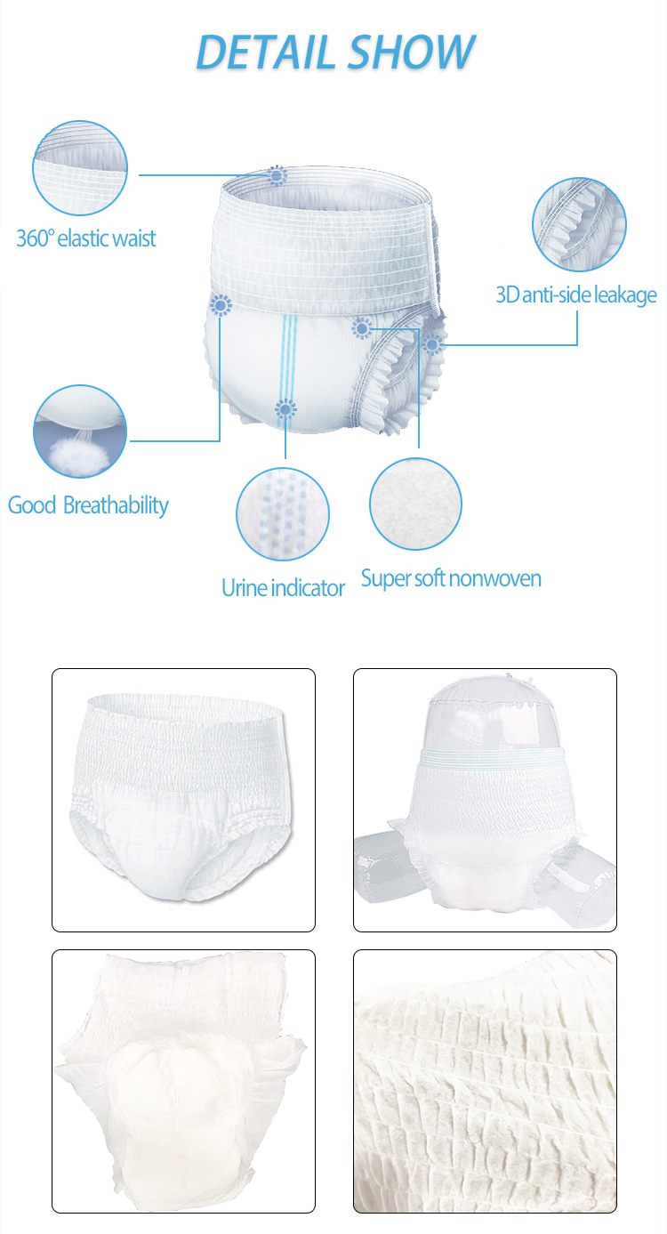 Plain Woven Adult Pull Up Diaper for Menstrual Needs and Incontinence Care in XXL