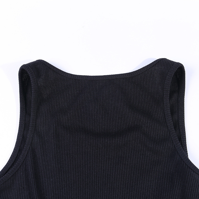 Skull Print Women Crop Top Shirt U Collar Contrasting Color