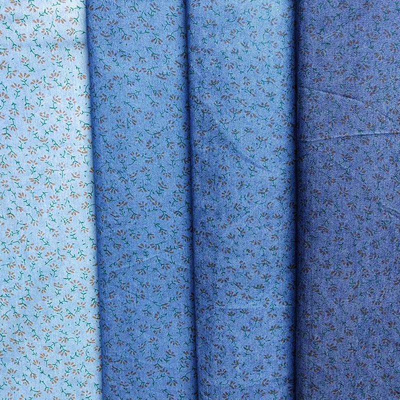 Soft Woven Flowers Pattern Printed Jean Denim Fabric 54.5 Inch