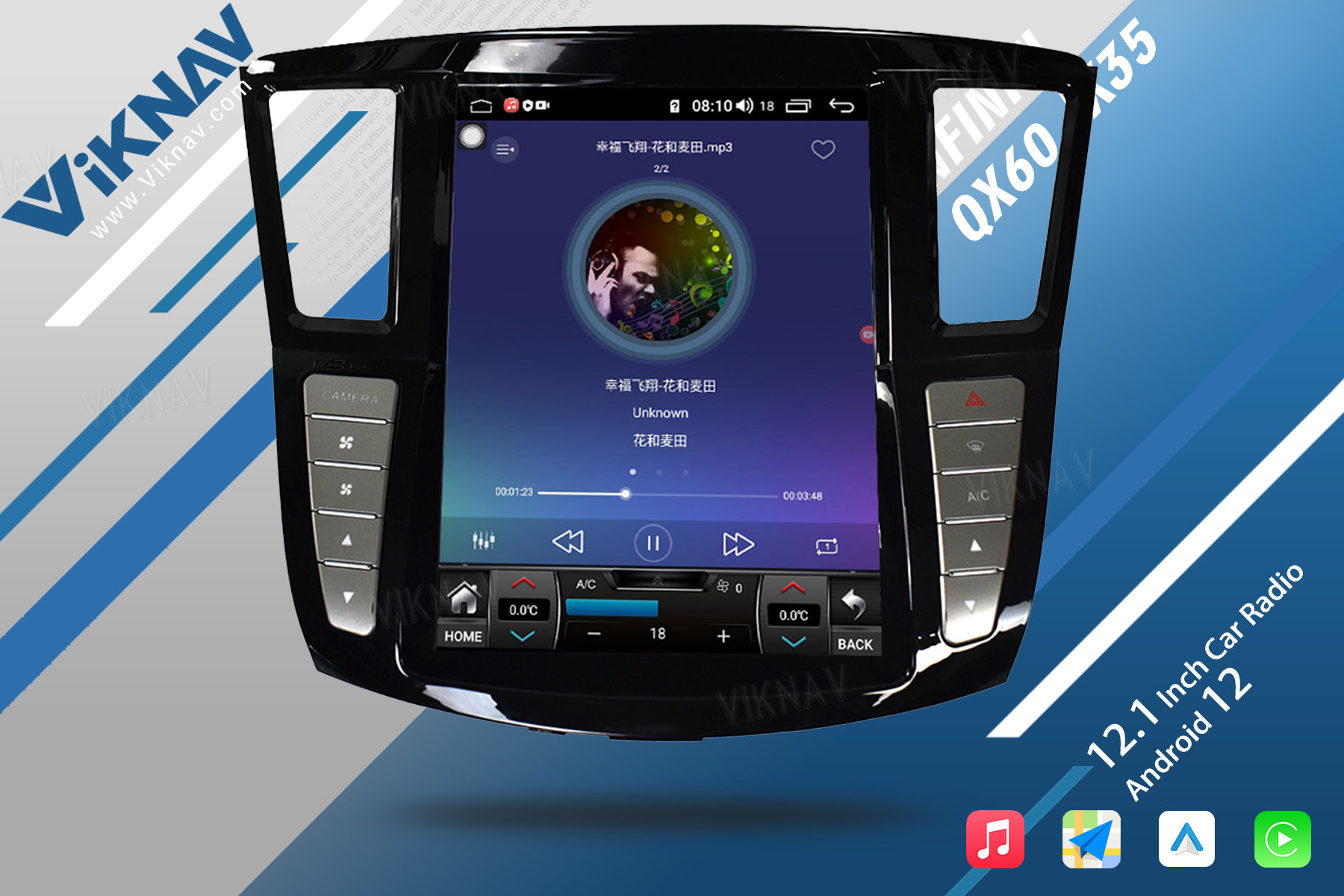 Viknav 12.1 Inch Car Multimedia Stereo Radio For Infiniti QX60 JX35 2012-19 Android DVD Player GPS Navigation Head Unit