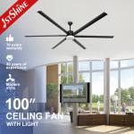 100 Inch Black Modern Metal Blade Large DC Motor Ceiling Fan With 3 Color LED