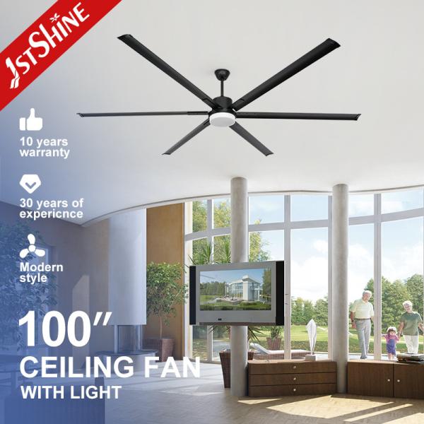 100 Inch Black Modern Metal Blade Large DC Motor Ceiling Fan With 3 Color LED